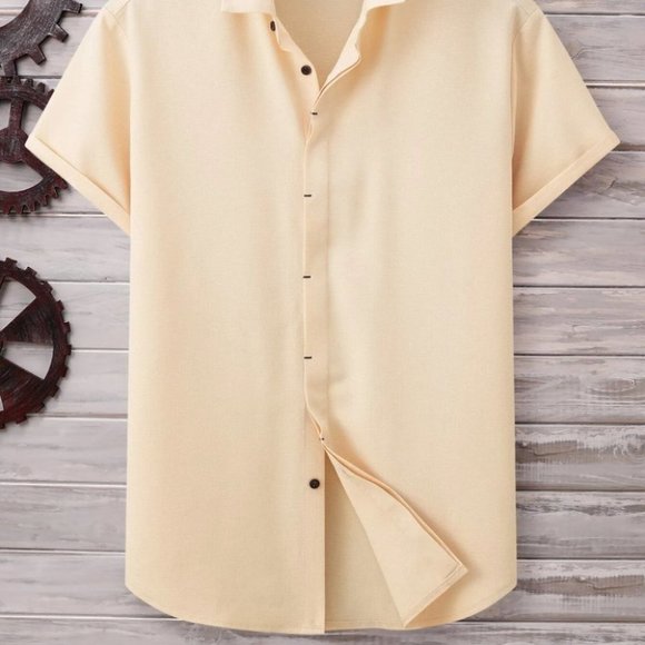 Khaki Basic Men's Button Up Shirt - Picture 2 of 6